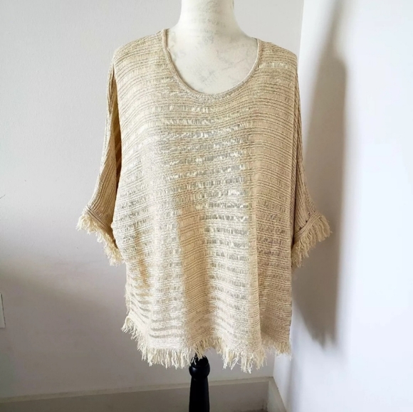 🔥Alison Andrews gold poncho style sweater acrylic/lurex size L/XL 🔥 - Picture 3 of 10